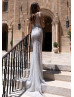 Beaded Ivory Lace Wedding Dress With Detachable Cape